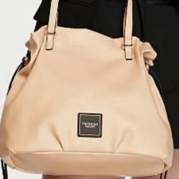 NEW! VICTORIA'S SECRET CINCH TOP BARE TOTE PURSE BAG SHOULDER BEIGE GOLD HANDBAG - Picture 6 of 8